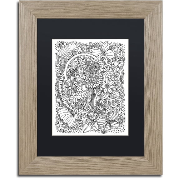 Trademark Fine Art "Zendoodle 8" Canvas Art by KCDoodleArt Black Matte, Birch Frame