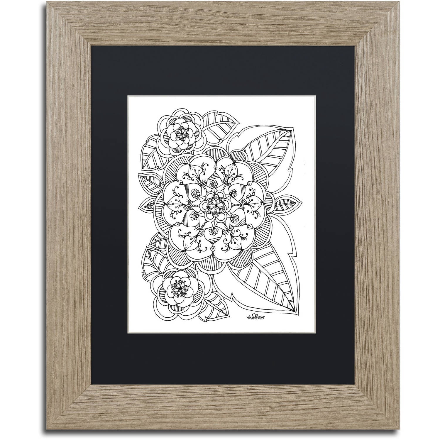 Trademark Fine Art "Zendoodles 10" Canvas Art by KCDoodleArt Black Matte, Birch Frame