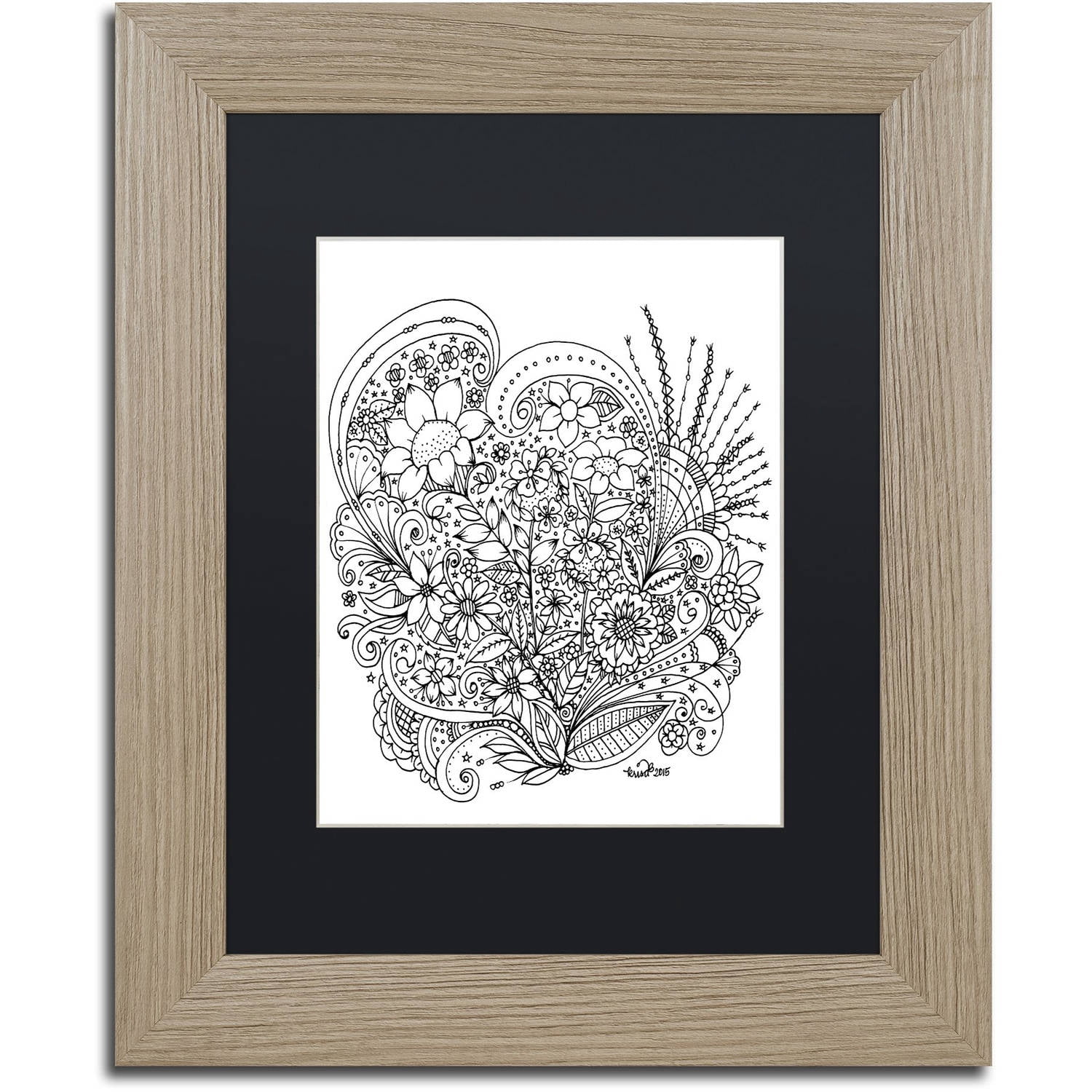 Trademark Fine Art "Zendoodles 11" Canvas Art by KCDoodleArt Black Matte, Birch Frame