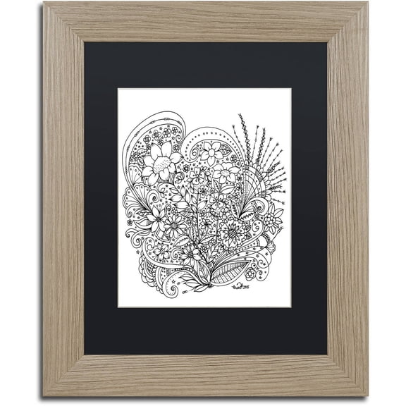 Trademark Fine Art "Zendoodles 11" Canvas Art by KCDoodleArt Black Matte, Birch Frame