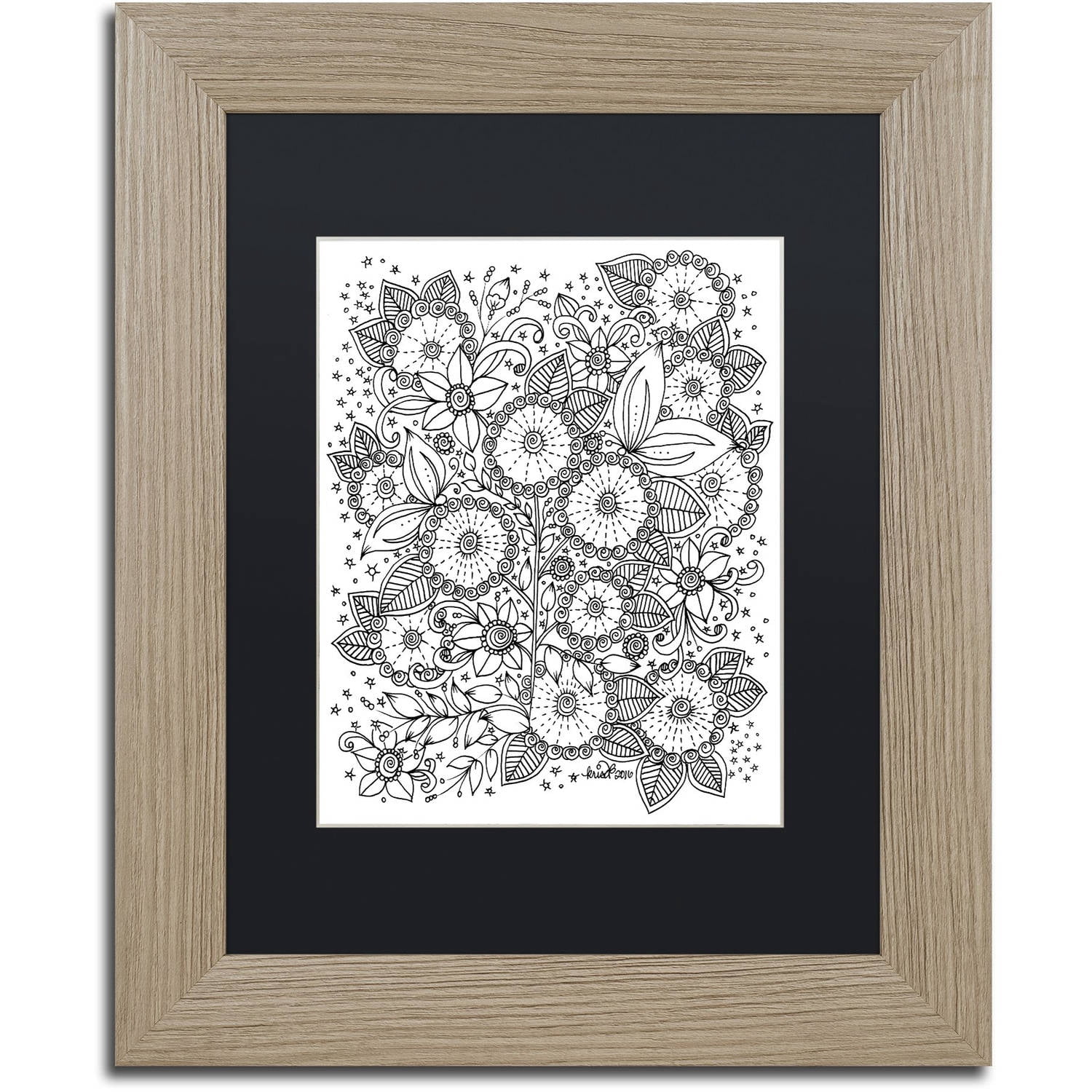 Trademark Fine Art "Zendoodles 14" Canvas Art by KCDoodleArt Black Matte, Birch Frame