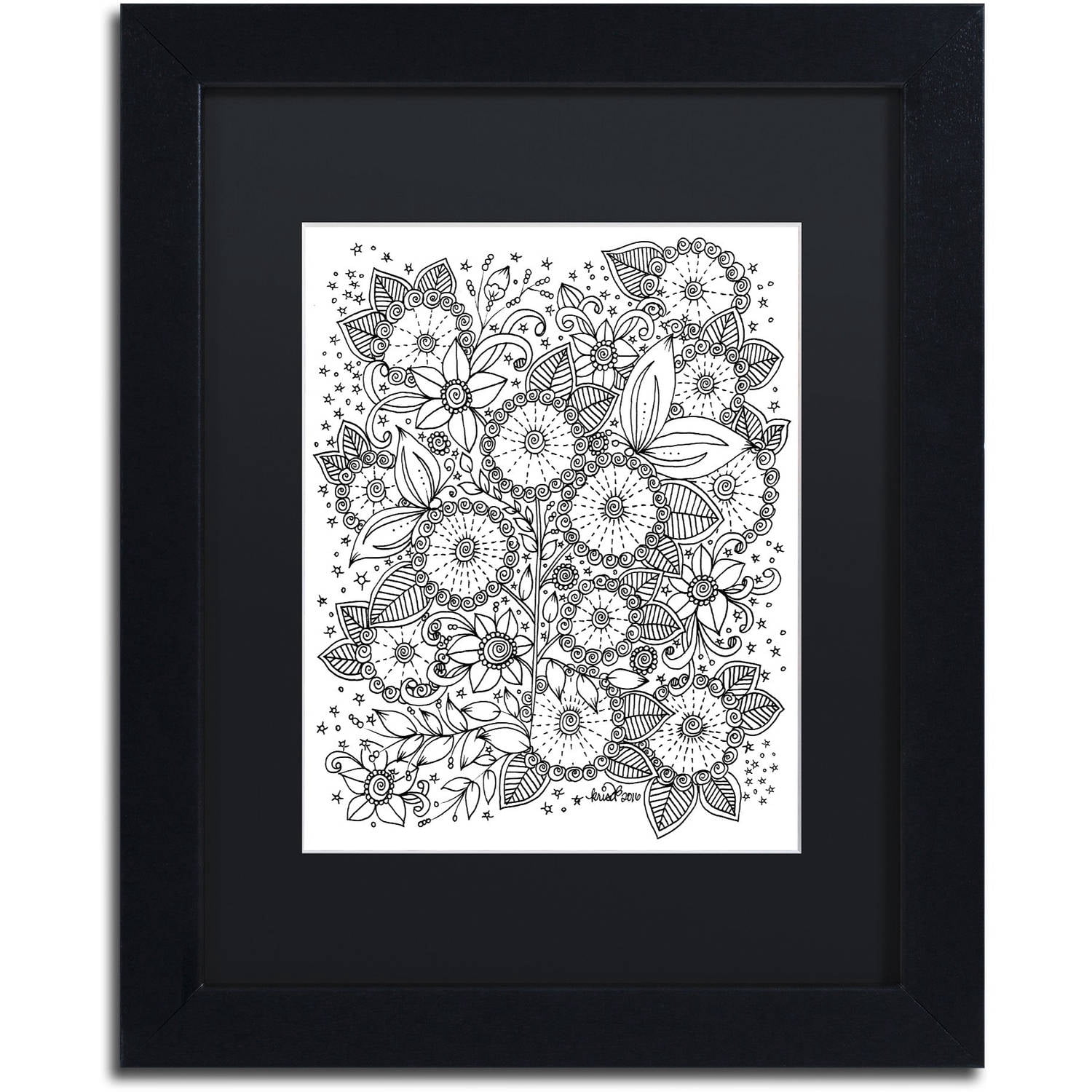 Trademark Fine Art "Zendoodles 14" Canvas Art by KCDoodleArt Black Matte, Black Frame