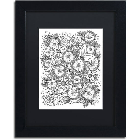 Trademark Fine Art "Zendoodles 14" Canvas Art by KCDoodleArt Black Matte, Black Frame