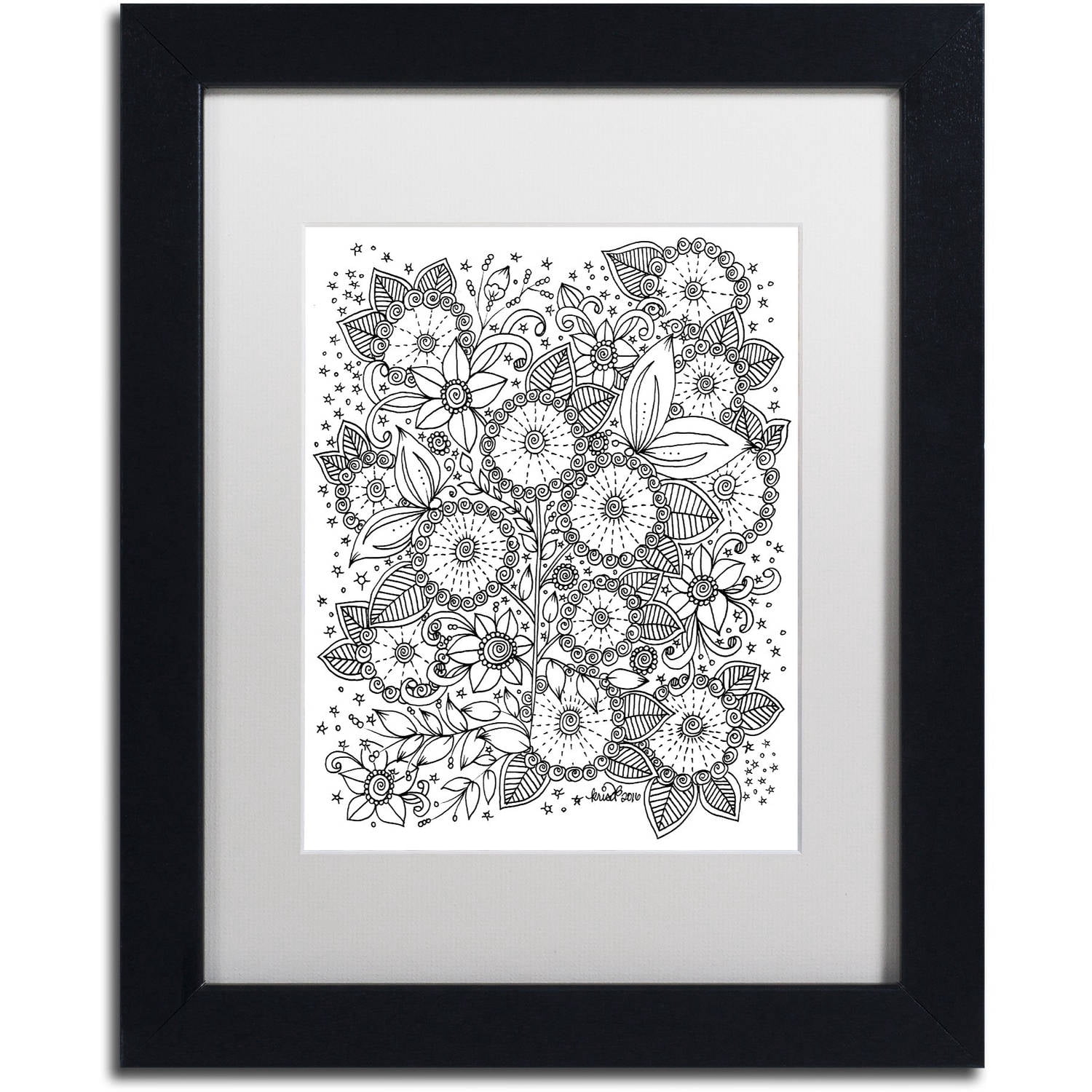 Trademark Fine Art "Zendoodles 14" Canvas Art by KCDoodleArt White Matte, Black Frame