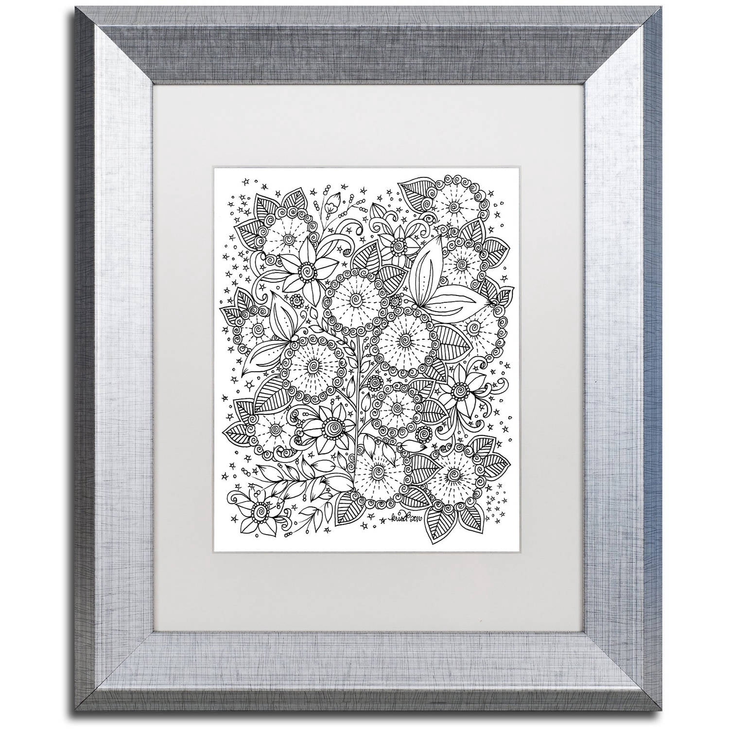 Trademark Fine Art "Zendoodles 14" Canvas Art by KCDoodleArt White Matte, Silver Frame