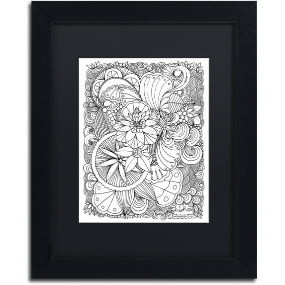 Trademark Fine Art "Zendoodles 16" Canvas Art by KCDoodleArt Black Matte, Black Frame