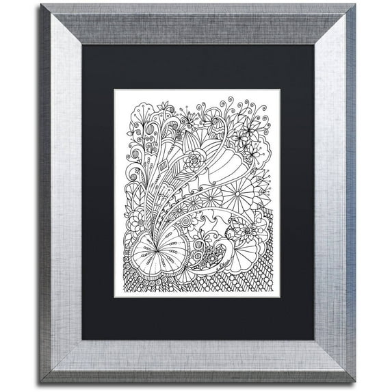 Trademark Fine Art "Zendoodles 25" Canvas Art by KCDoodleArt Black Matte, Silver Frame