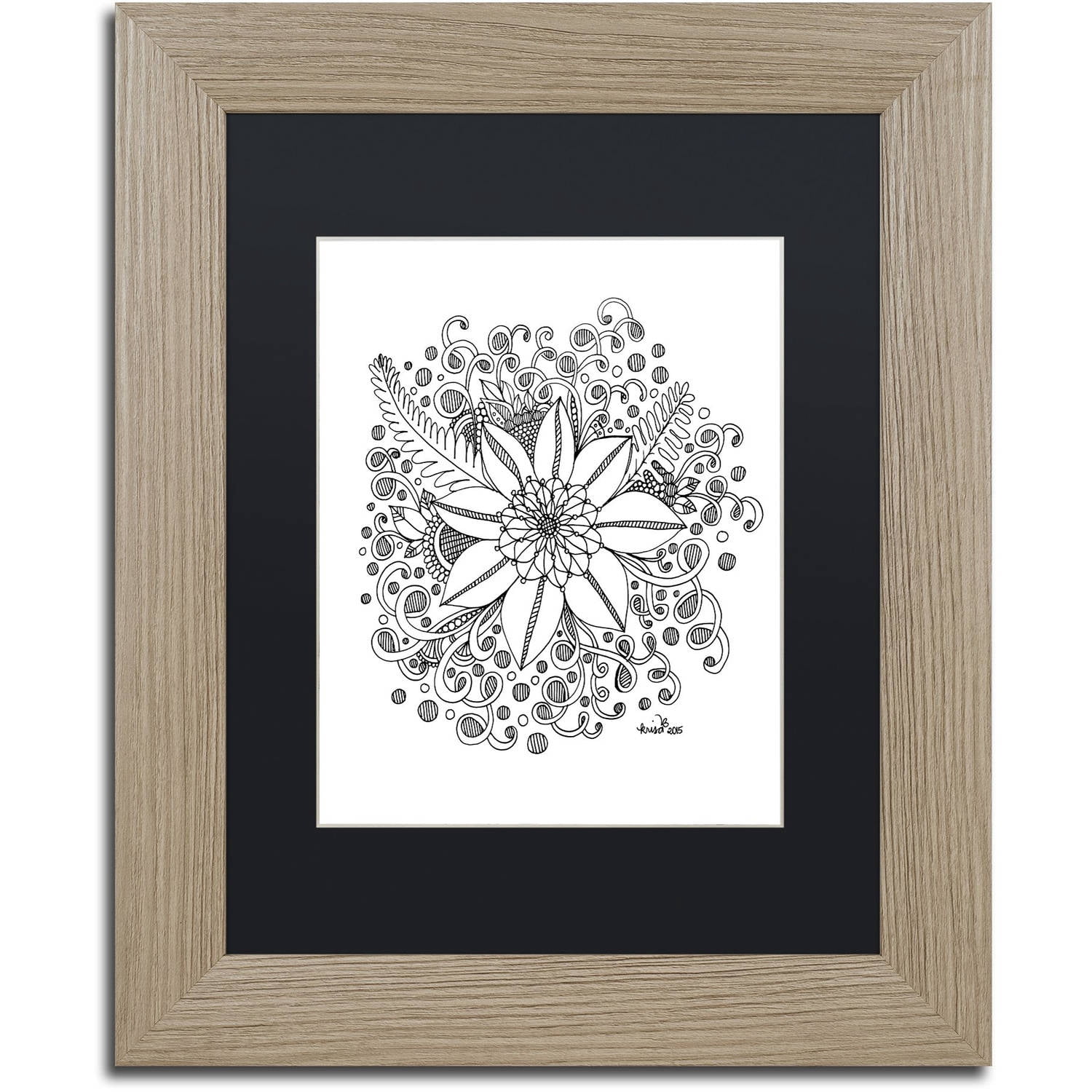 Trademark Fine Art "Zendoodles 9" Canvas Art by KCDoodleArt Black Matte, Birch Frame