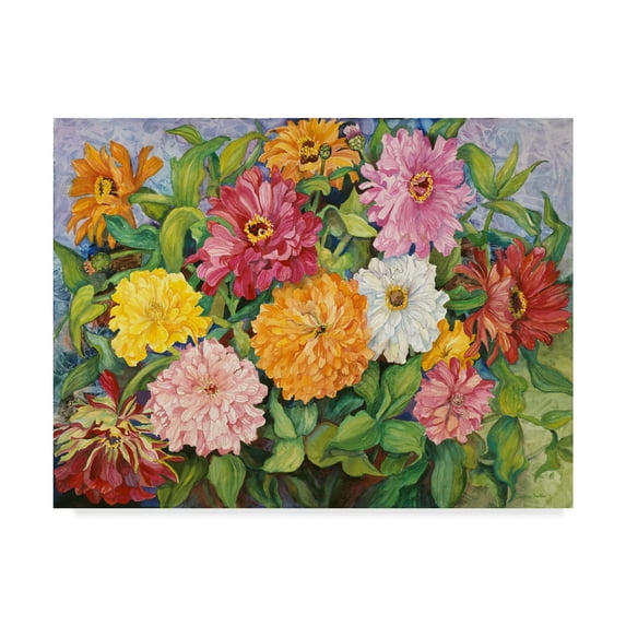 Trademark Fine Art 'Zinnias In A Pebbly Sky' Canvas Art by Joanne Porter