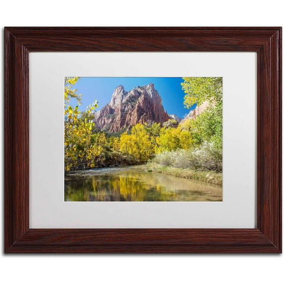 Trademark Fine Art "Zion Autumn" Canvas Art by Pierre Leclerc, White Matte/Wood Frame