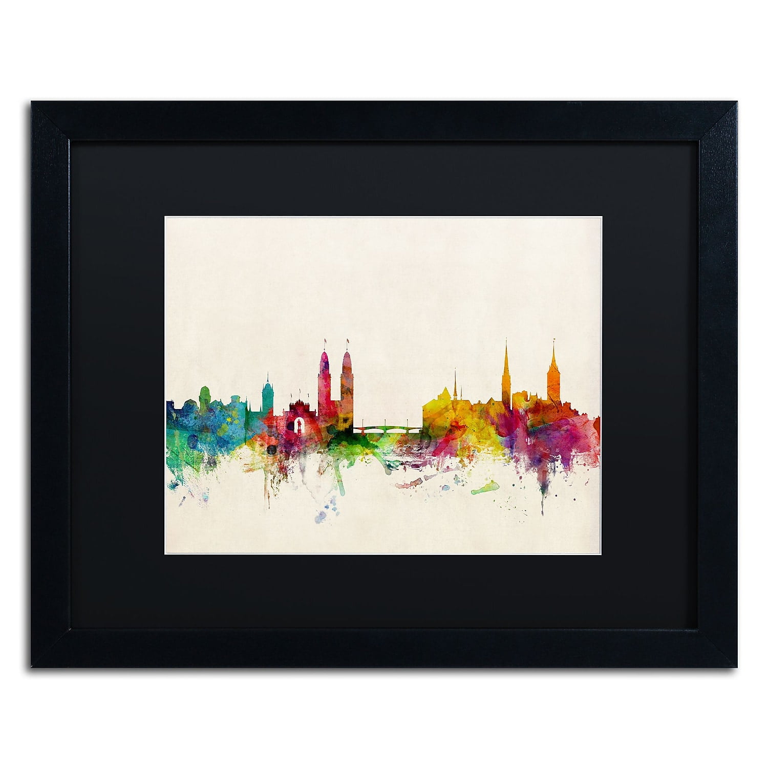 Trademark Fine Art 'Zurich Switzerland Skyline' Canvas Art by Michael Tompsett, Black Matte, Black Frame