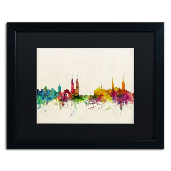 Trademark Fine Art 'Zurich Switzerland Skyline' Canvas Art by Michael Tompsett, Black Matte, Black Frame