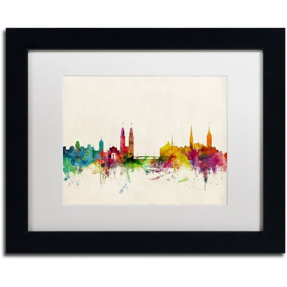 Trademark Fine Art 'Zurich Switzerland Skyline' Canvas Art by Michael Tompsett, White Matte, Black Frame