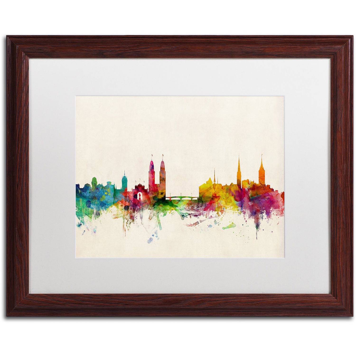 Trademark Fine Art 'Zurich Switzerland Skyline' Canvas Art by Michael Tompsett, White Matte, Wood Frame