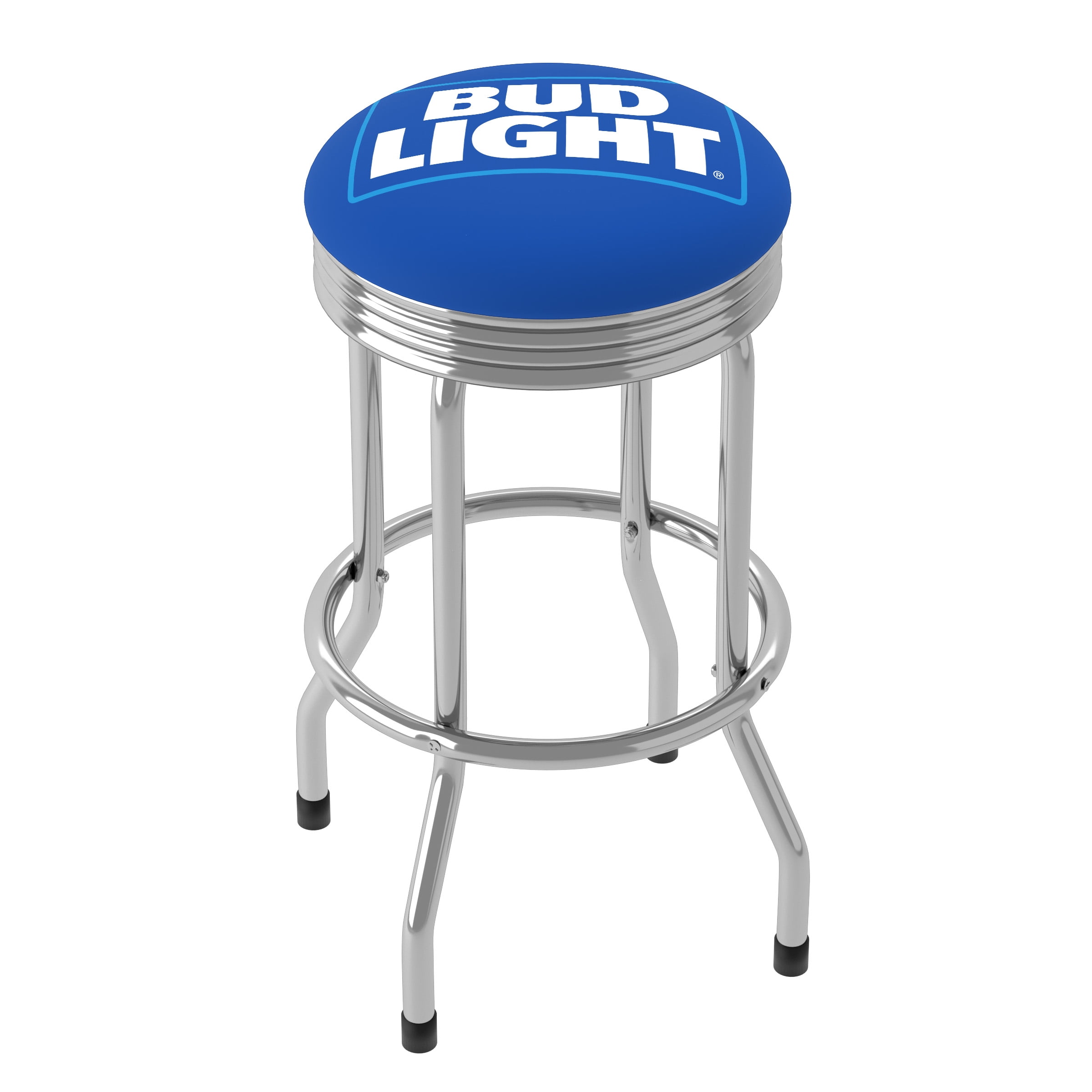 Bud Light Blue Chrome Ribbed Swivel Bar Stool