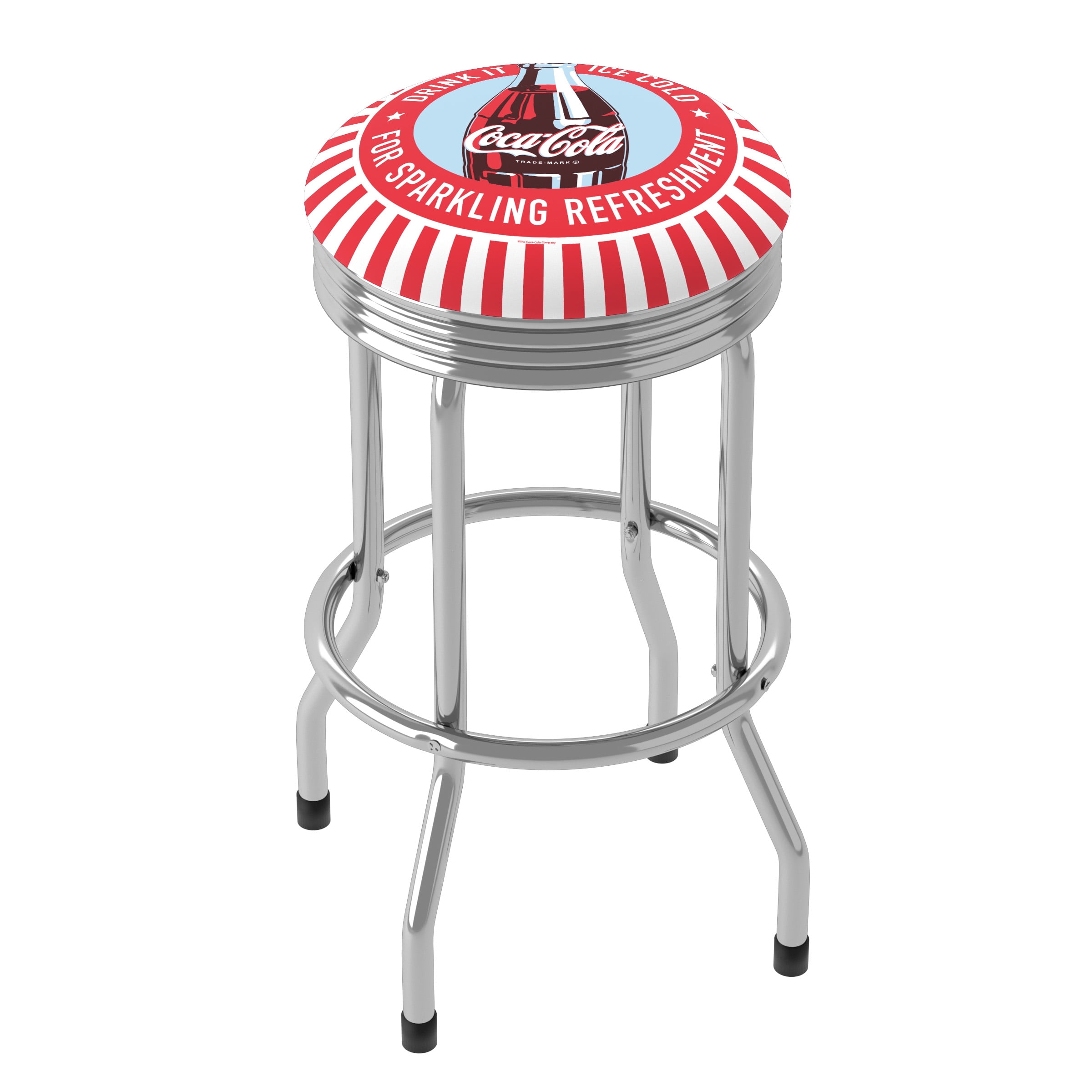 Trademark Gameroom Coca-Cola Drink It Ice Cold for Sparkling Refreshment Bottle Art Chrome Ribbed Barstool