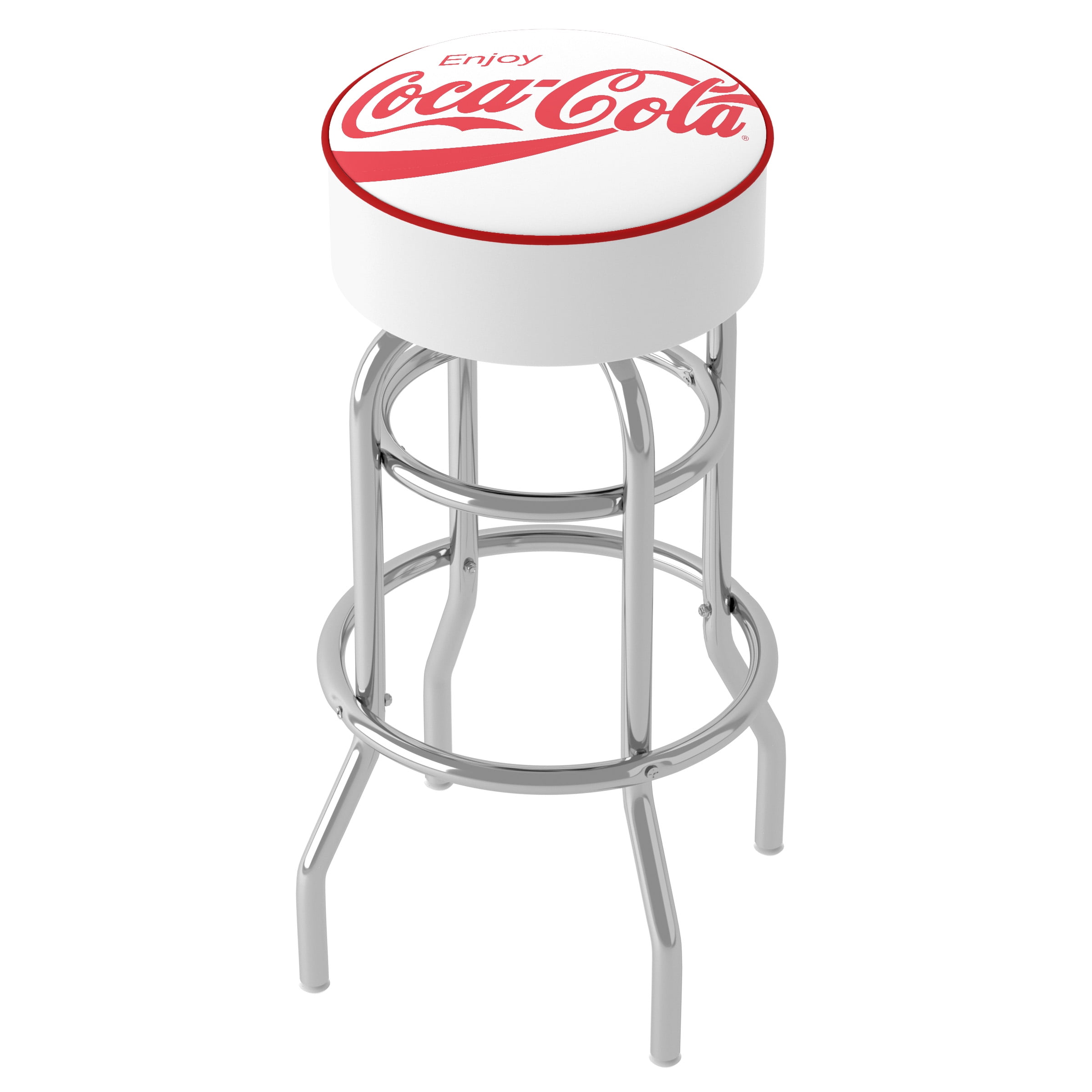 Trademark Gameroom Coca-Cola Enjoy Coke White Bar Stool with Padded Seat