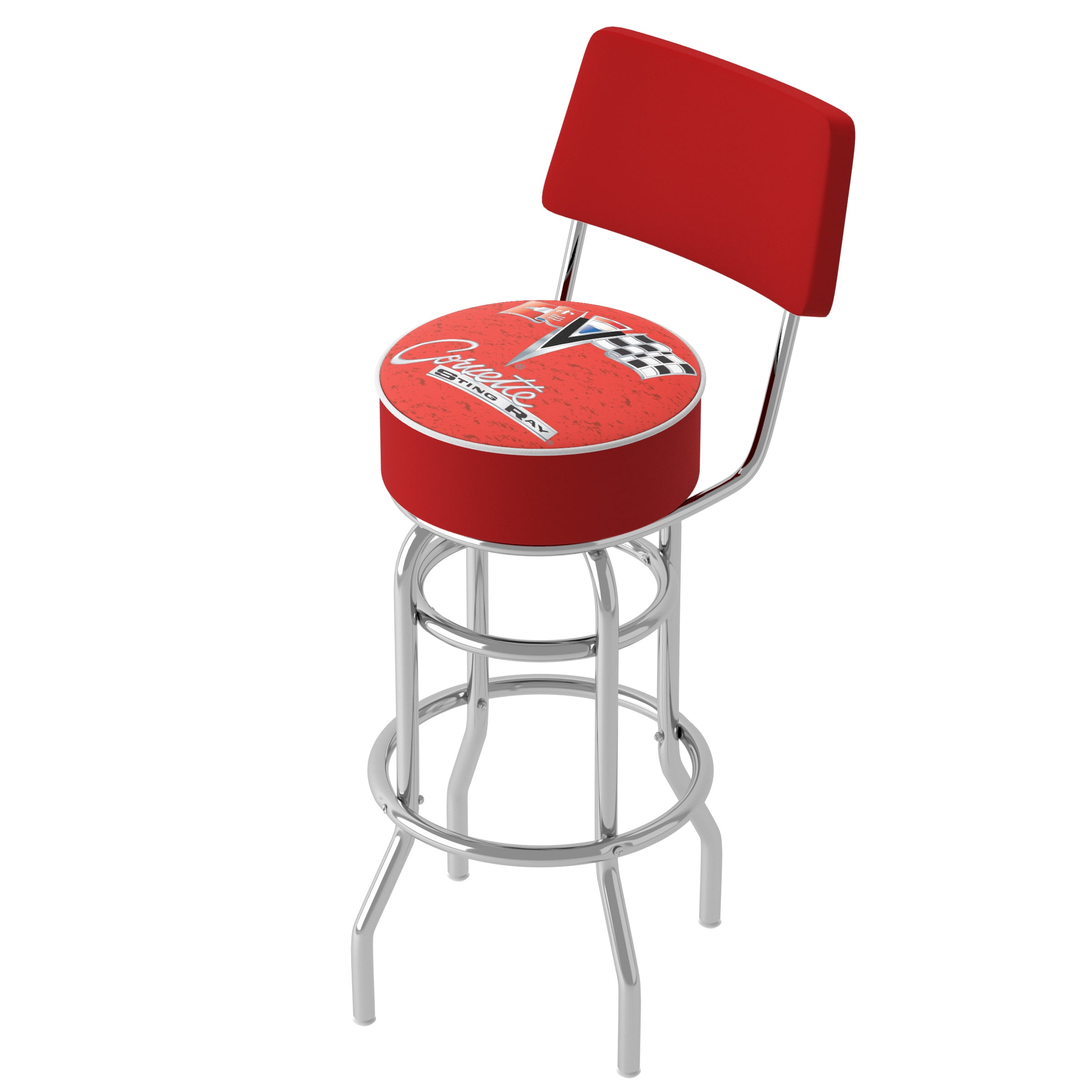 Trademark Gameroom Corvette C2 Red Bar Stool with Back Rest