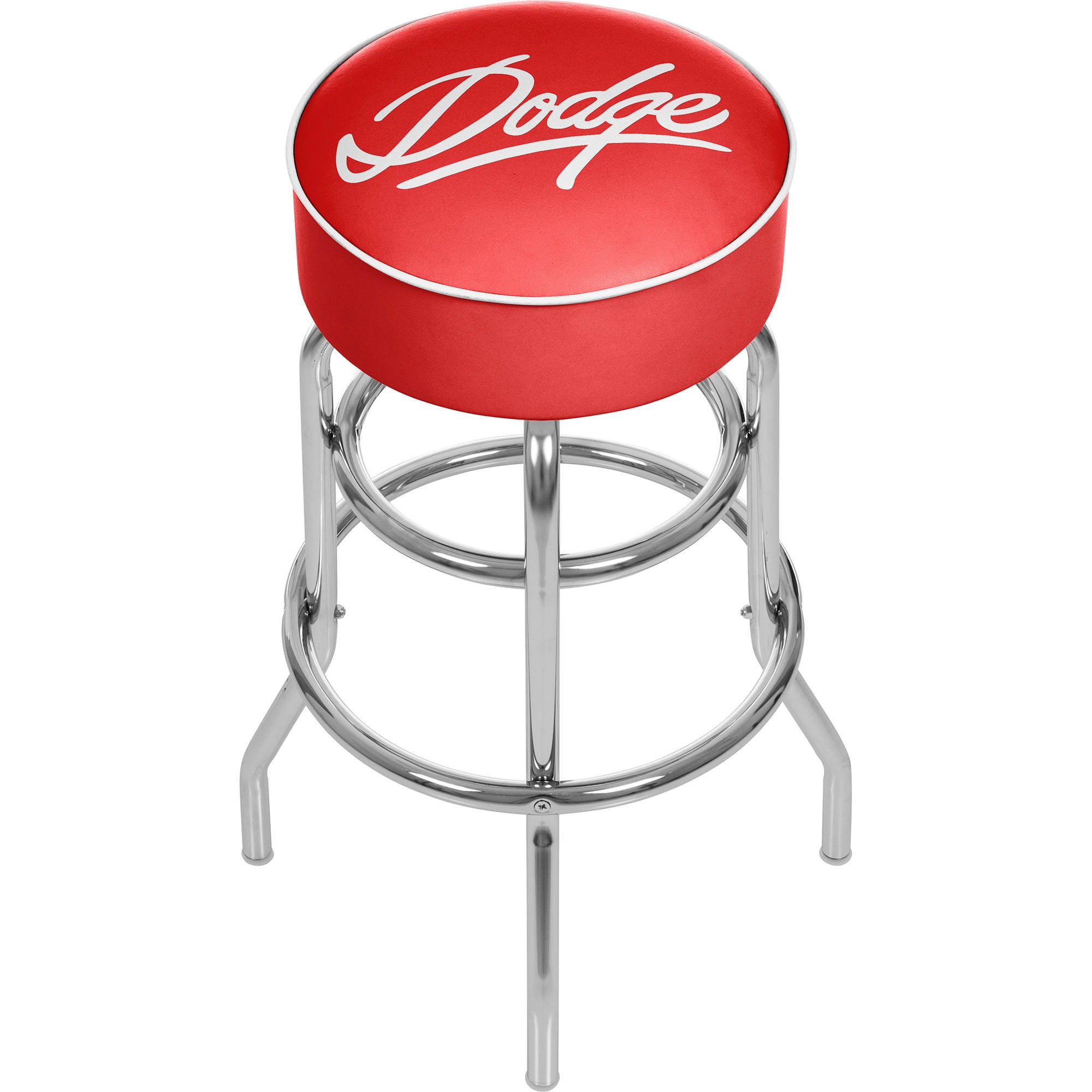 White Leather and Metal Swivel Backless Bar Stool