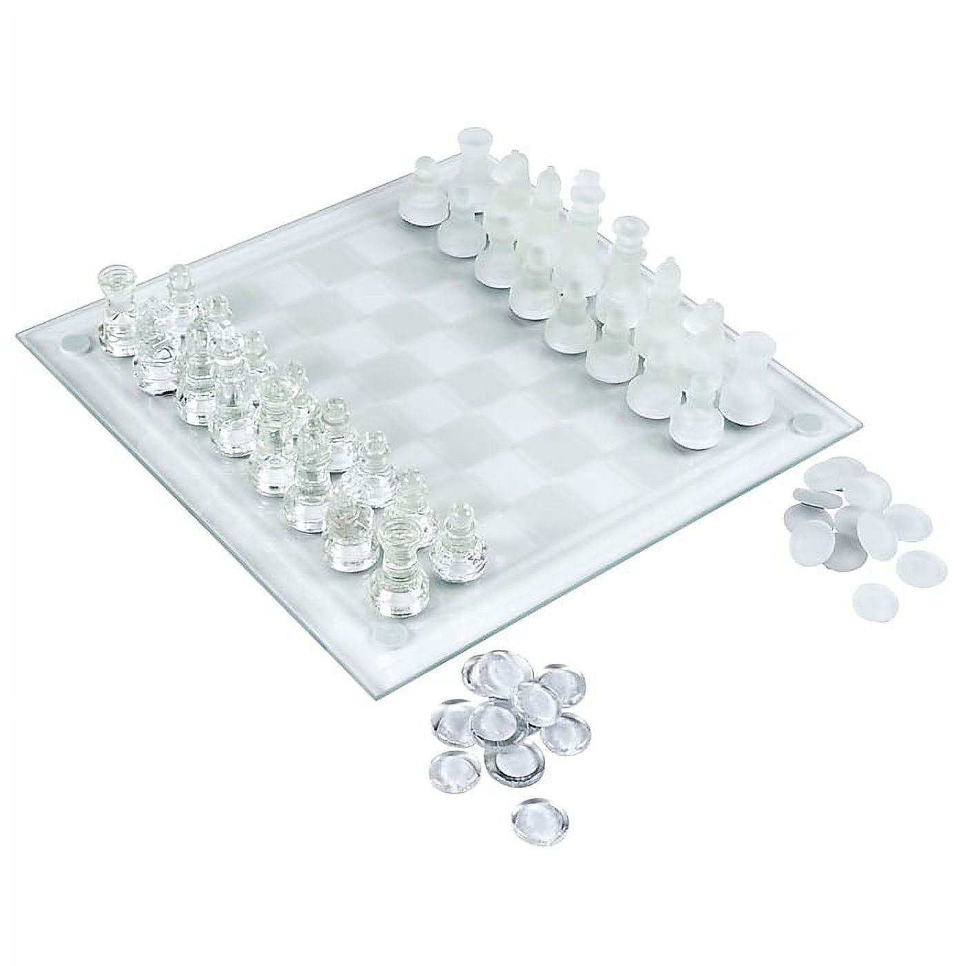 Clear Chess and Checkers Set with Glass Gameboard, for Adults and Kids Ages  8 and up