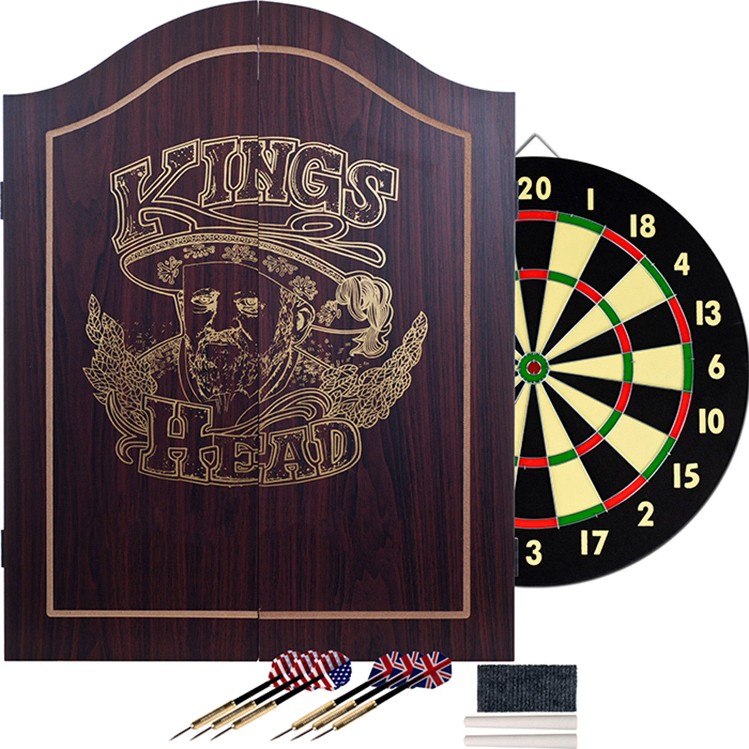 ダーツ　セット　KINGS HEAD Trademark Games Kings Head Dartboard Cabinet Set - Walnut