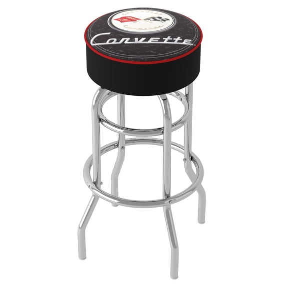 Corvette C1 Black Padded Swivel Bar Stool 30 Inches High