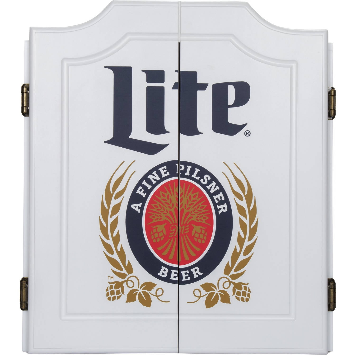 Miller Lite Vintage White Wood Dartboard Cabinet Set