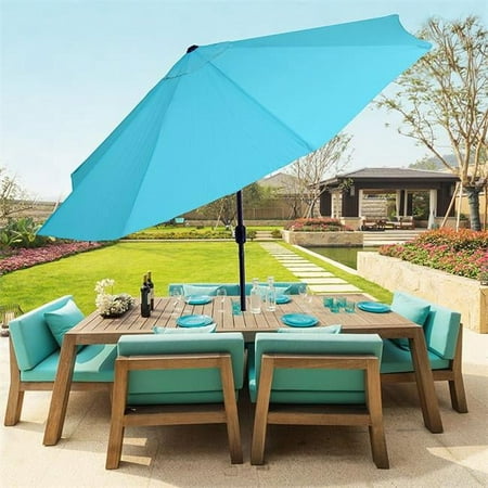 Pure Garden - 10-Foot Patio Umbrella - Easy Crank Outdoor Table Patio Umbrella with Hand Crank and Auto Tilt (Blue) - Blue