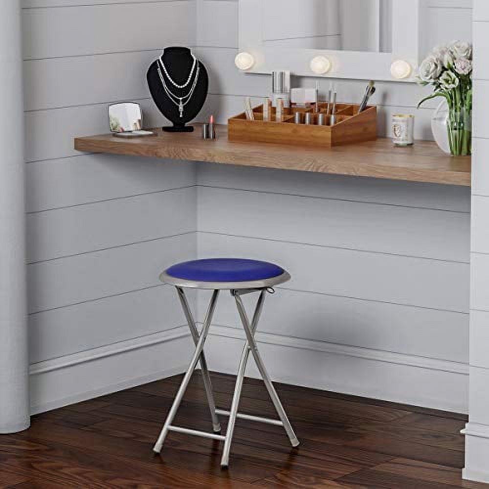 Royal Blue Backless 18-Inch Metal Folding Stool