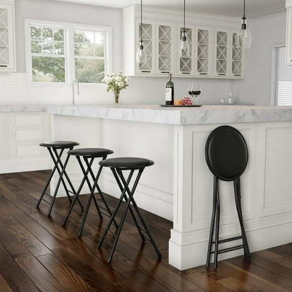 Lavish Home Backless 24-Inch Folding Stool with 225lb Capacity (Black)
