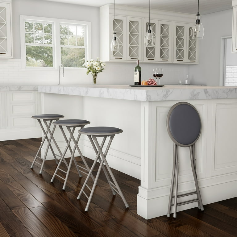 Trademark Home Backless 24 inch Folding Counter Height Bar Stools with 225lbs Capacity Gray Set of 4