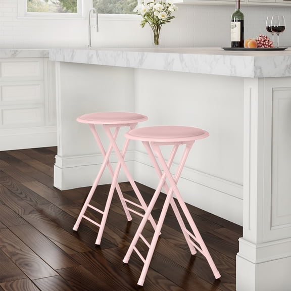 Lavish Home Backless 24-Inch Folding Stool with 225lb Capacity (Pink)