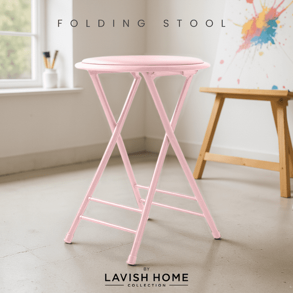 Lavish Home Backless 24-Inch Folding Stool with 225lb Capacity (Pink)