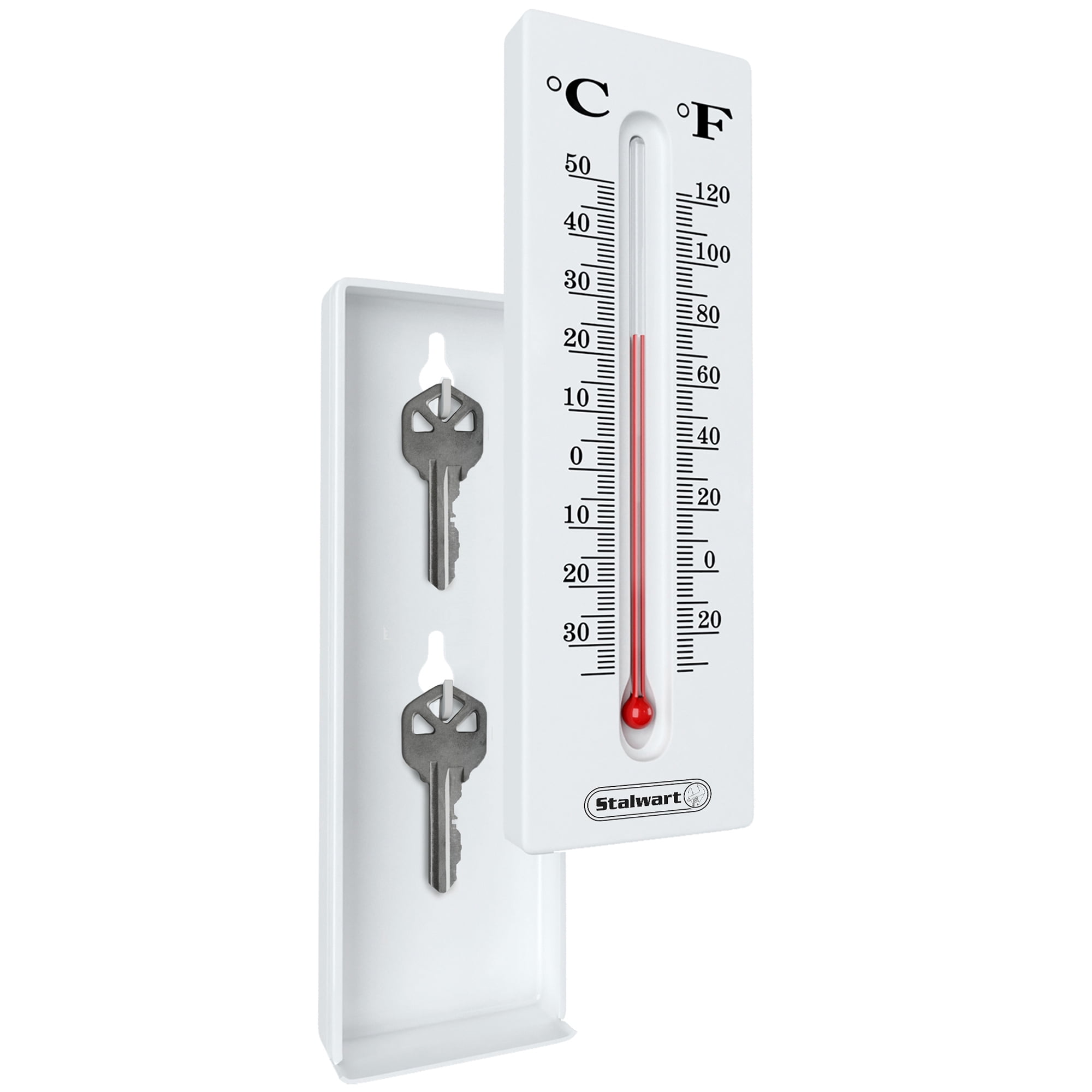 Trademark Home Collection Wall-Mount Thermometer with Discreet Key Storage – Hide a Key for House, Car and Safe Keys – Indoor and Outdoor Temperature Reading