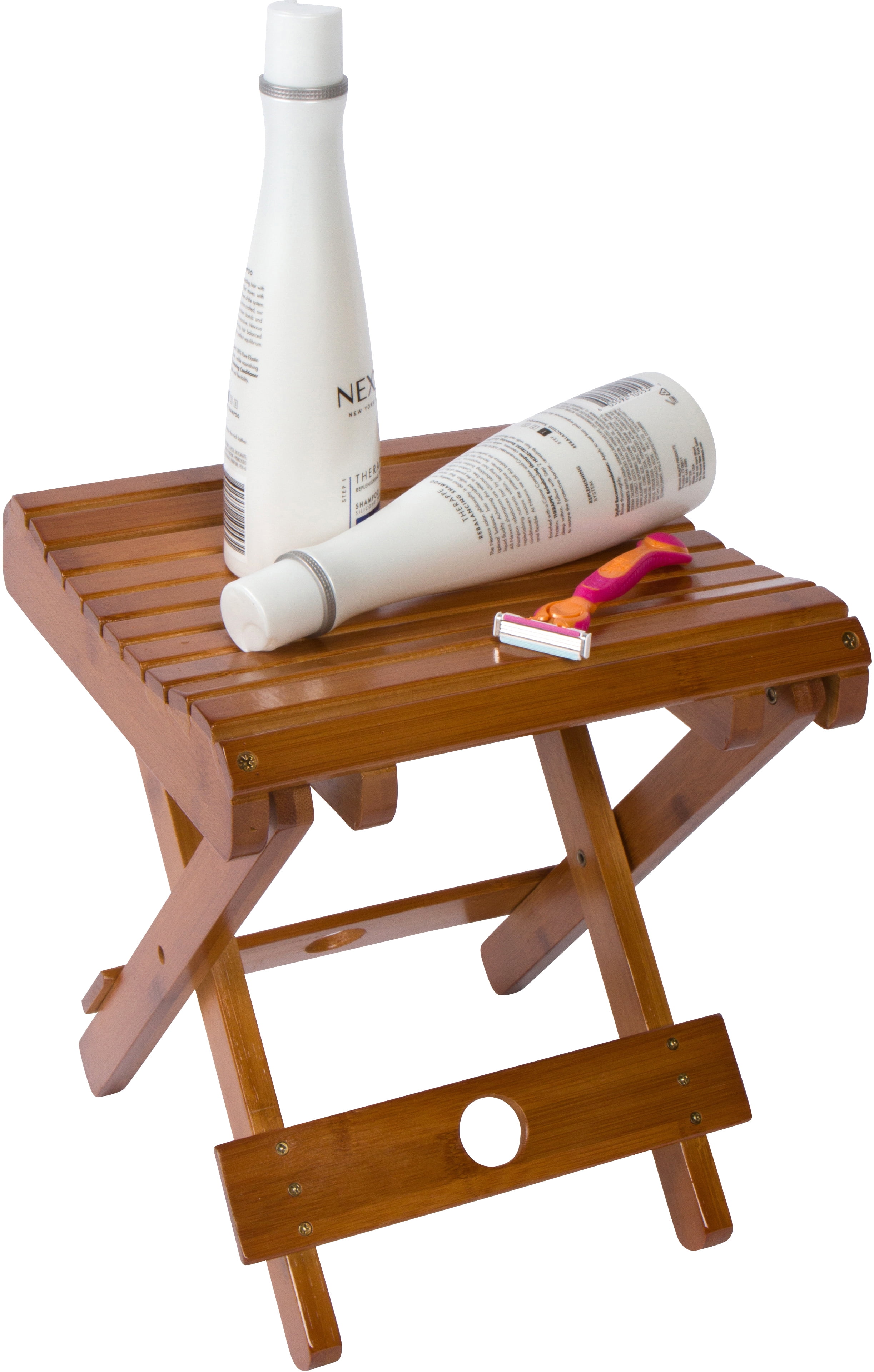 Compact Brown Bamboo Folding Shower Stool