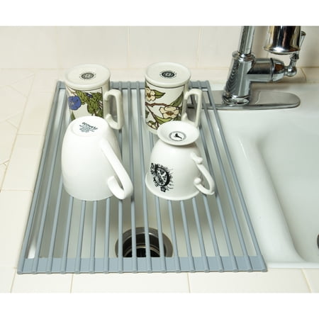 Trademark Innovations 20 Dish Drying Rack Roll Up Over the Sink Gray
