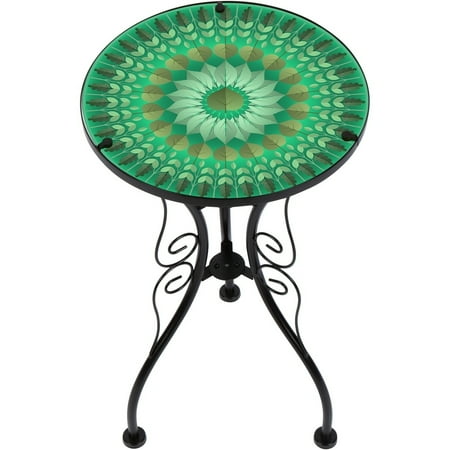 Trademark Innovations 22" Indoor/Outdoor Glass & Metal Side Table (Leaf Design)