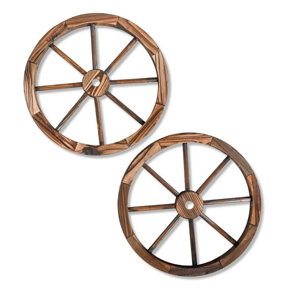 Trademark Innovations Decorative Vintage 17.7" Wood Garden Wagon Wheel With Steel Rim (Set of 2)
