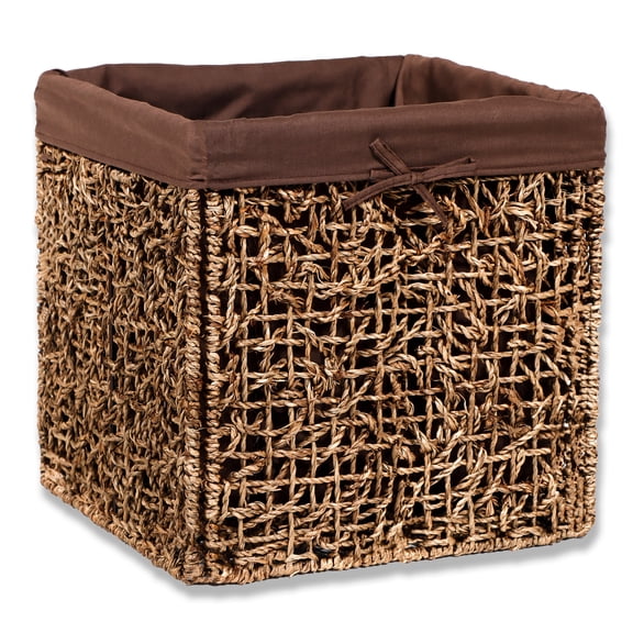 10.6" Foldable Seagrass Storage Basket with Liner and Iron Wire Frame by Trademark Innovations