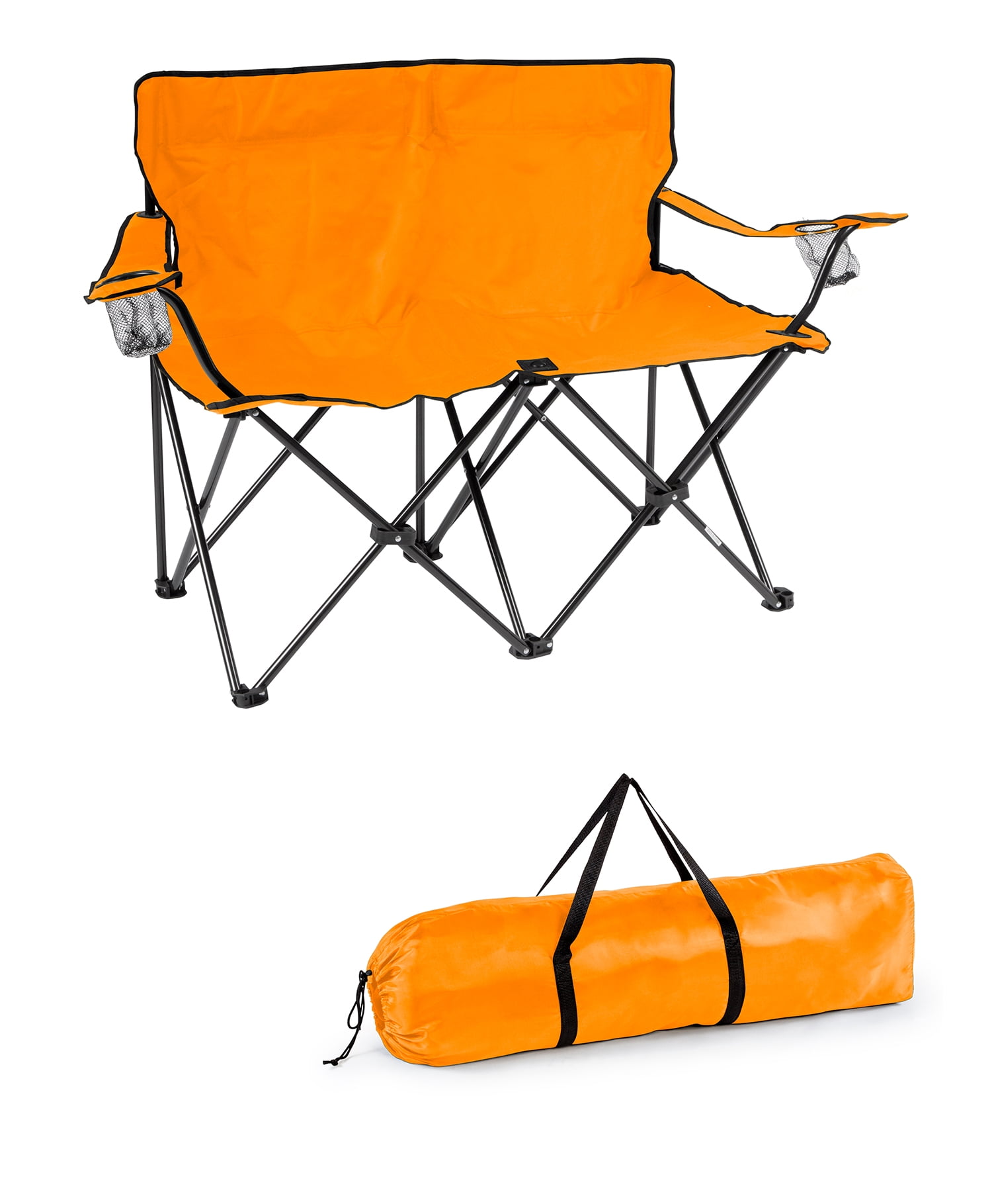 Orange Double Camping Chair with Cushions and Steel Frame