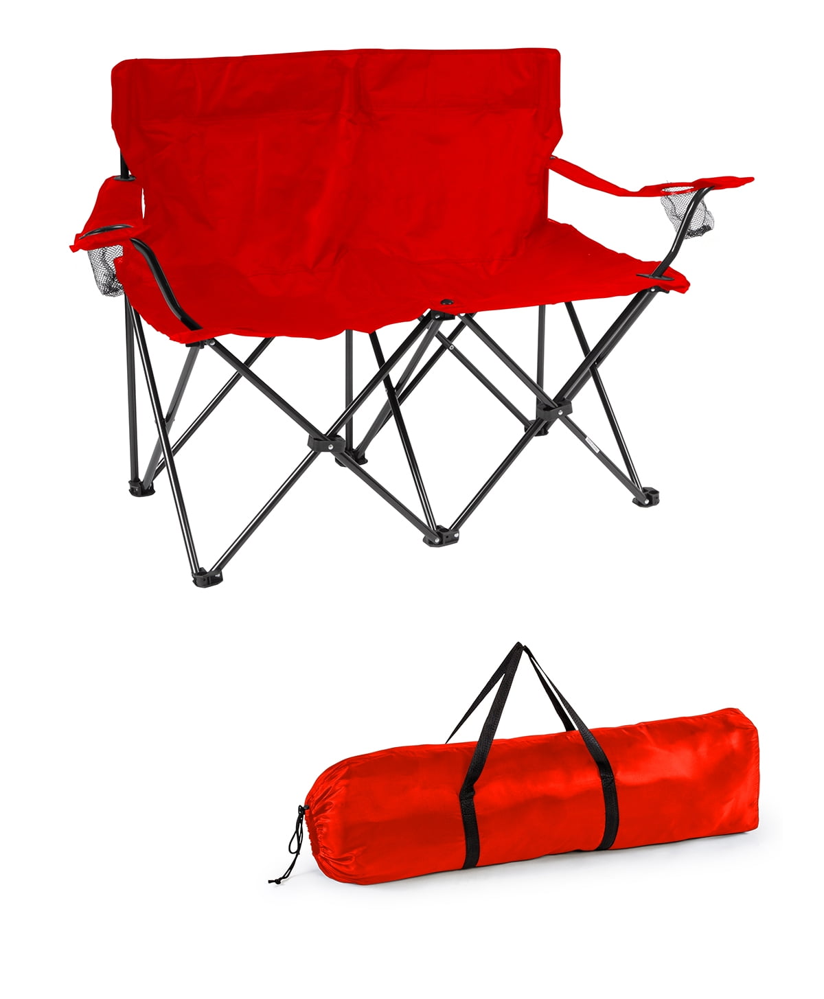 Red Double Camp Chair with Cushions and Steel Frame