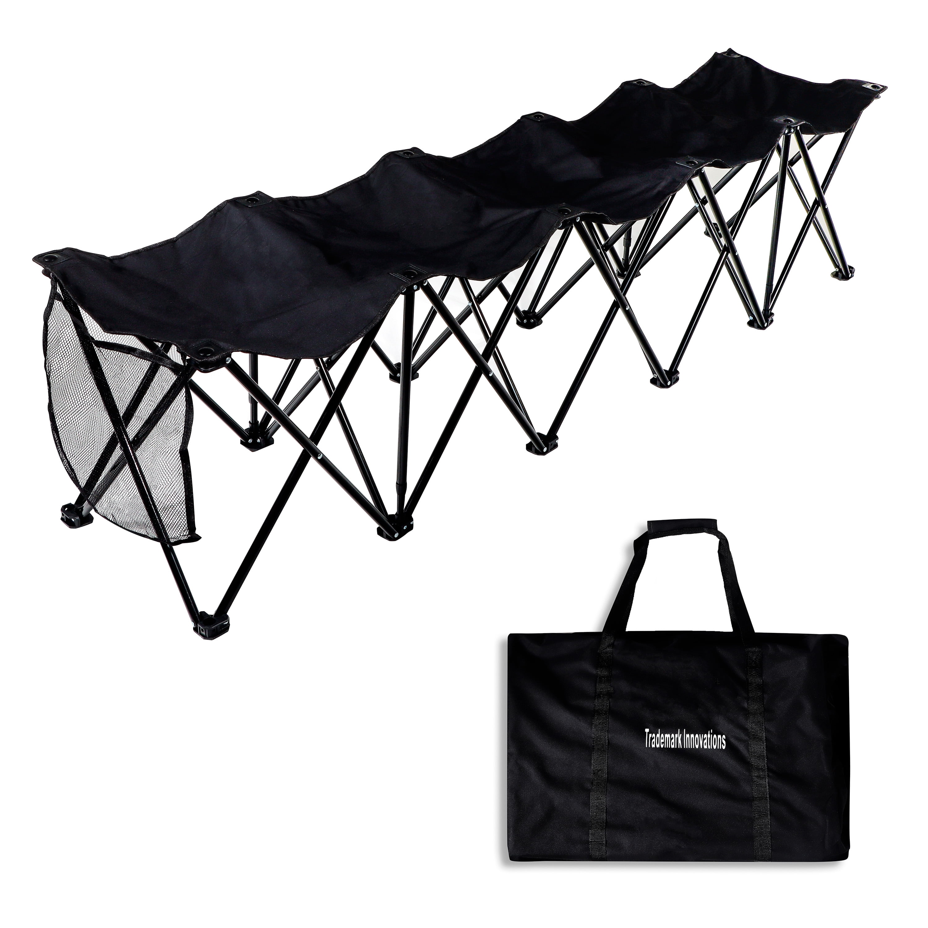 Black Portable 5-Seater Folding Steel Frame Bench
