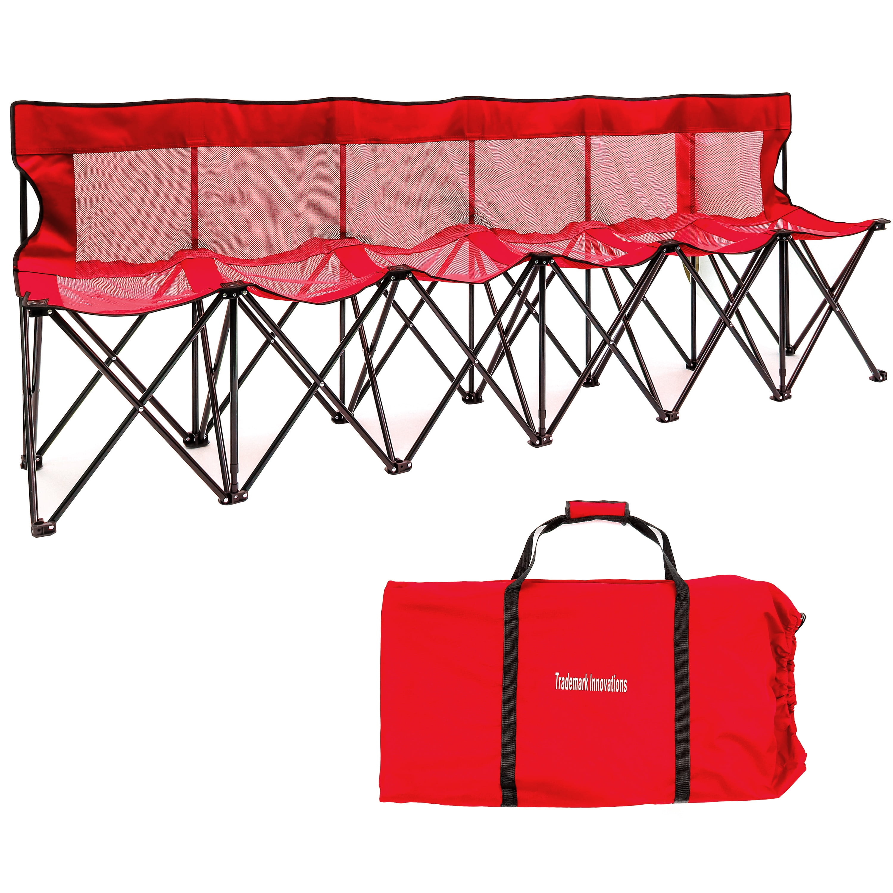 Blue 6-Seater Portable Folding Mesh Bench with Steel Frame