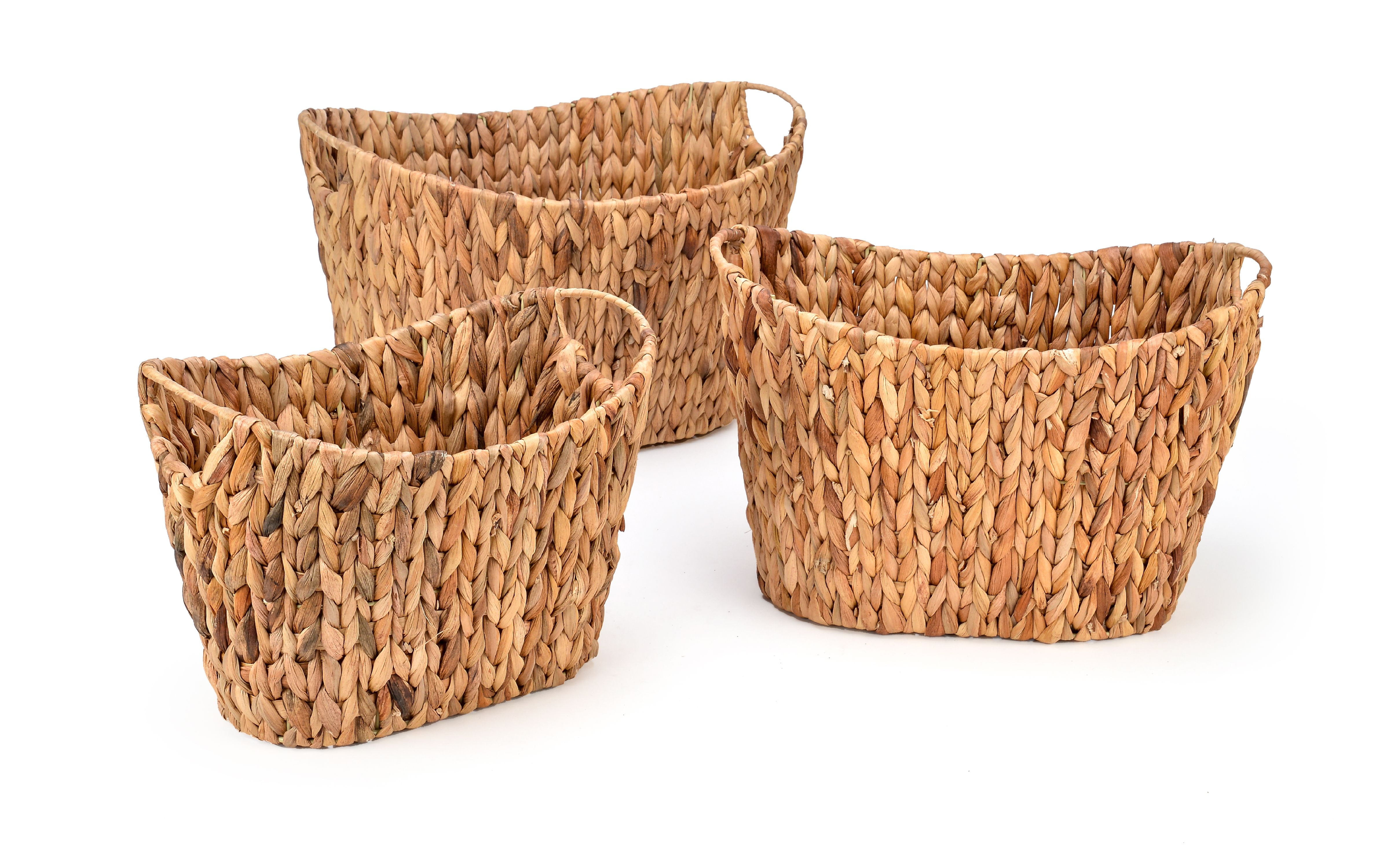 Natural Hyacinth Oval Wicker Storage Baskets Set of 3