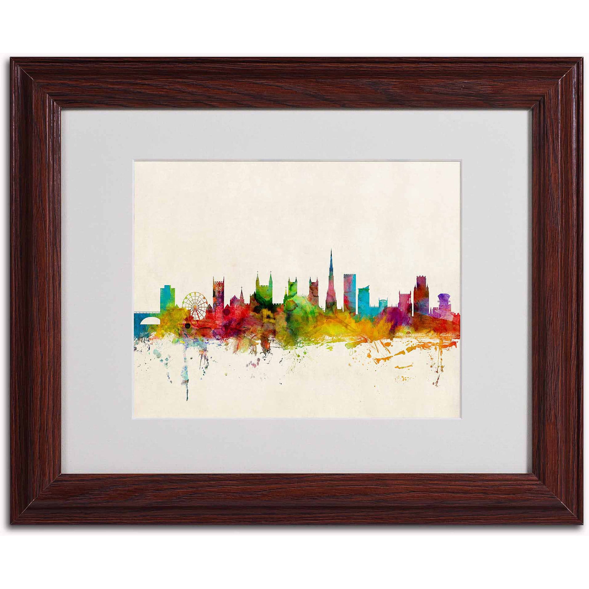 Trademark Michael Tompsett "Bristol England Skyline III" Art, White Matte W/Wood Frame, 16" x 20"