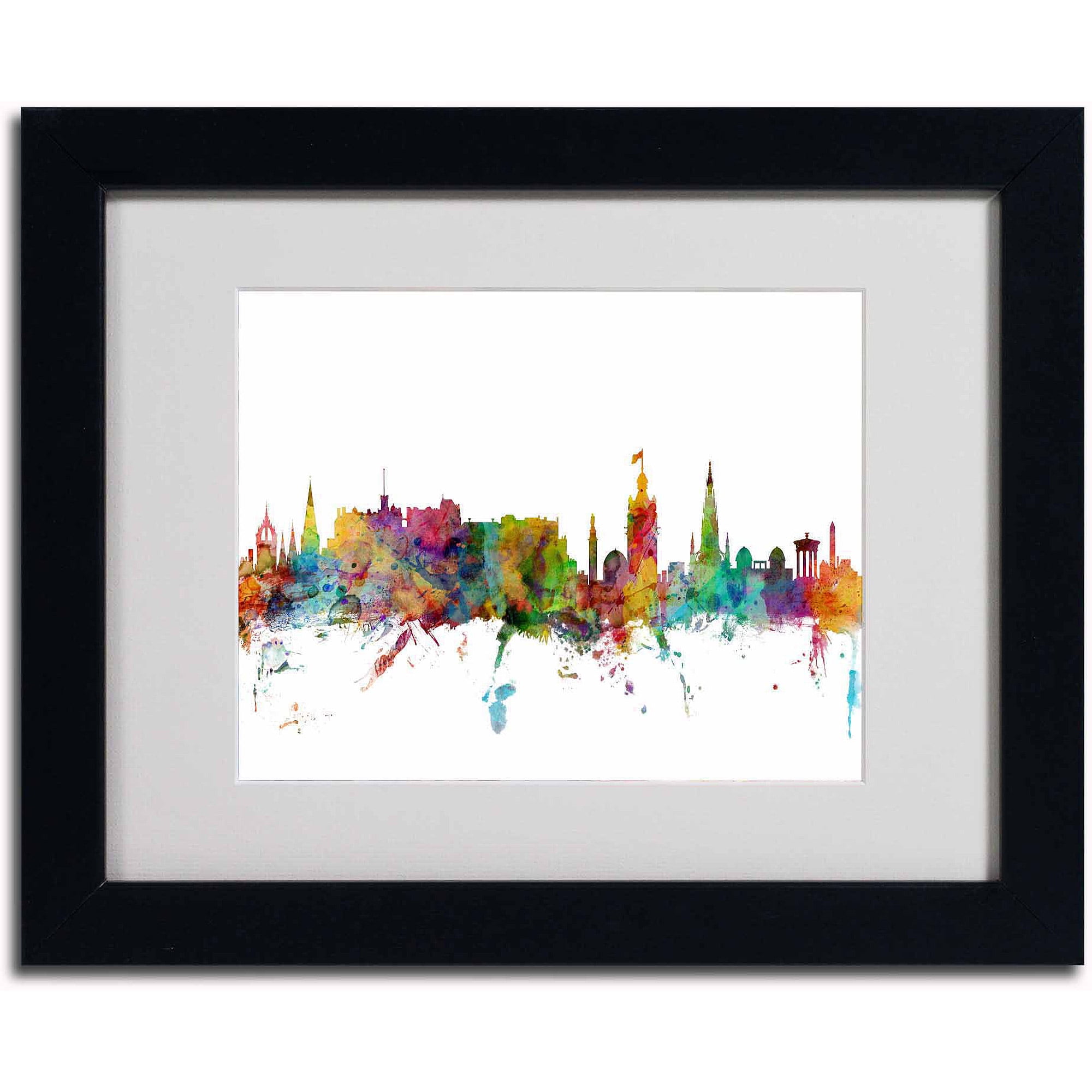 Trademark Michael Tompsett "Edinburgh Scotland Skyline II" Art, White Matte W/Black Frame, 16" x 20"