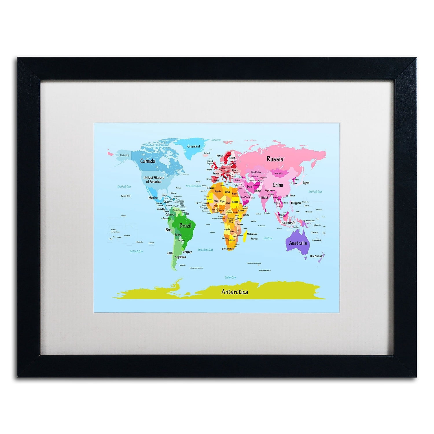 Trademark Michael Tompsett "World Map for Kids" Art White Matte W/Black Frame 16" x 20"