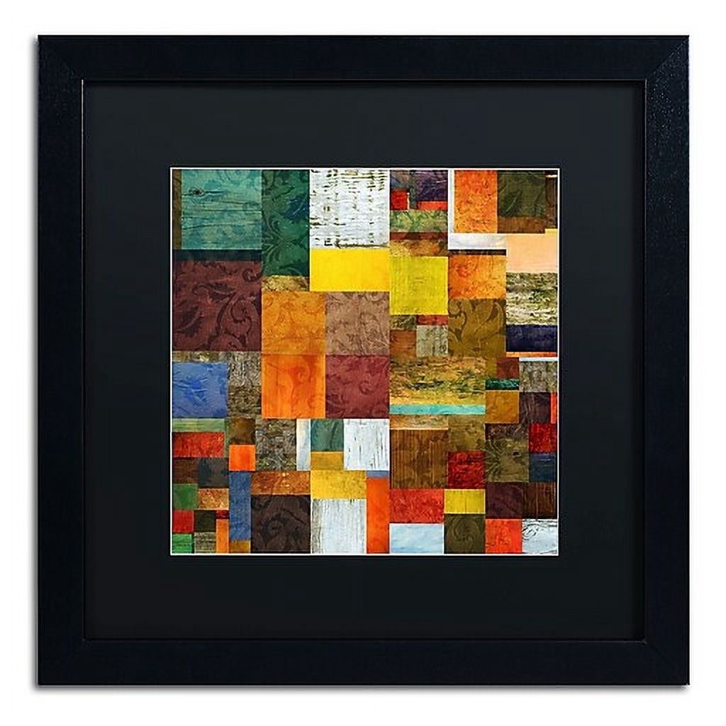 Trademark Michelle Calkins 'Brocade Color Collage 1' Art, Black Matte With Black Frame, 16' x 16'