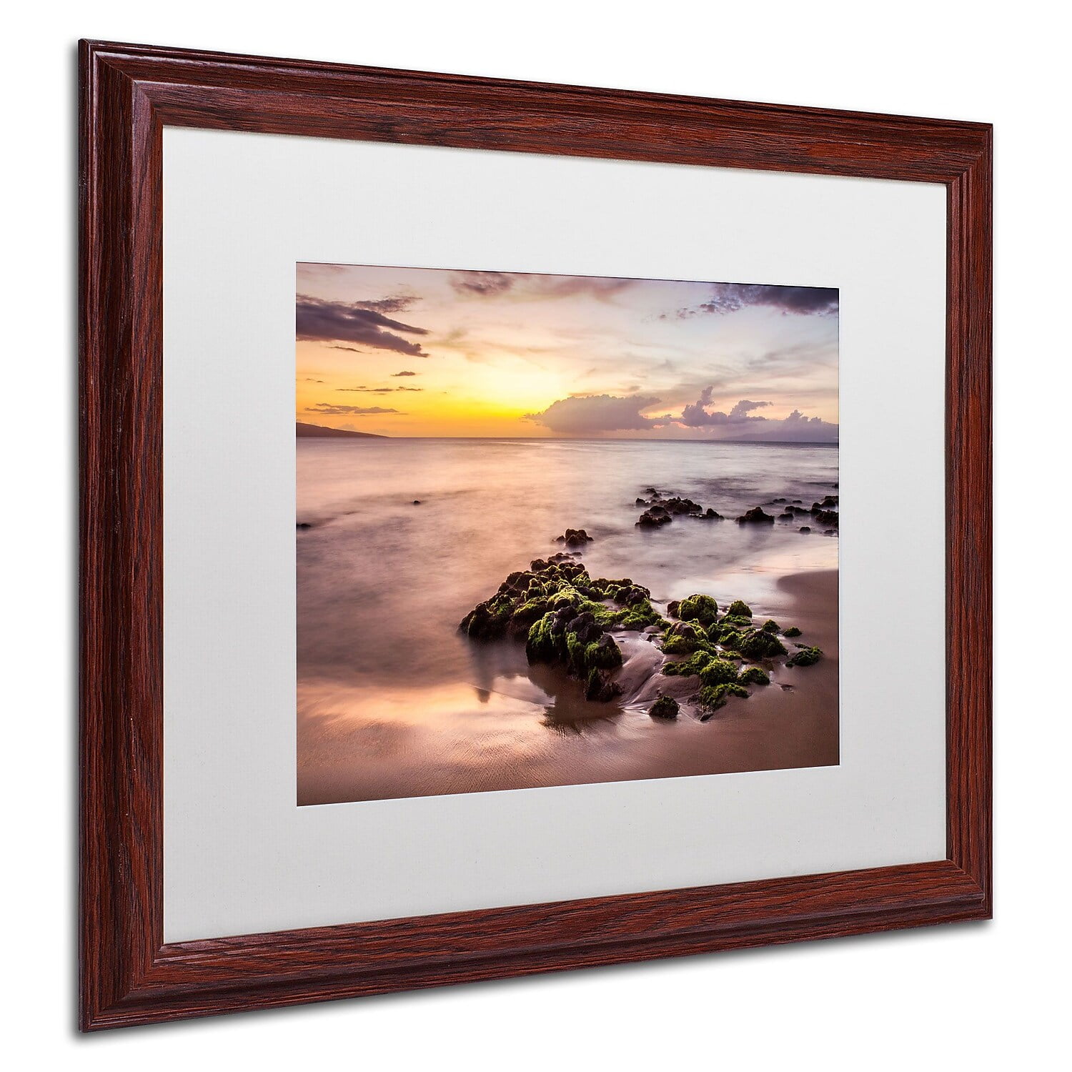 Trademark Pierre Leclerc 'Wailea Sunset' Art, White Matte W/Wood Frame, 16' x 20'