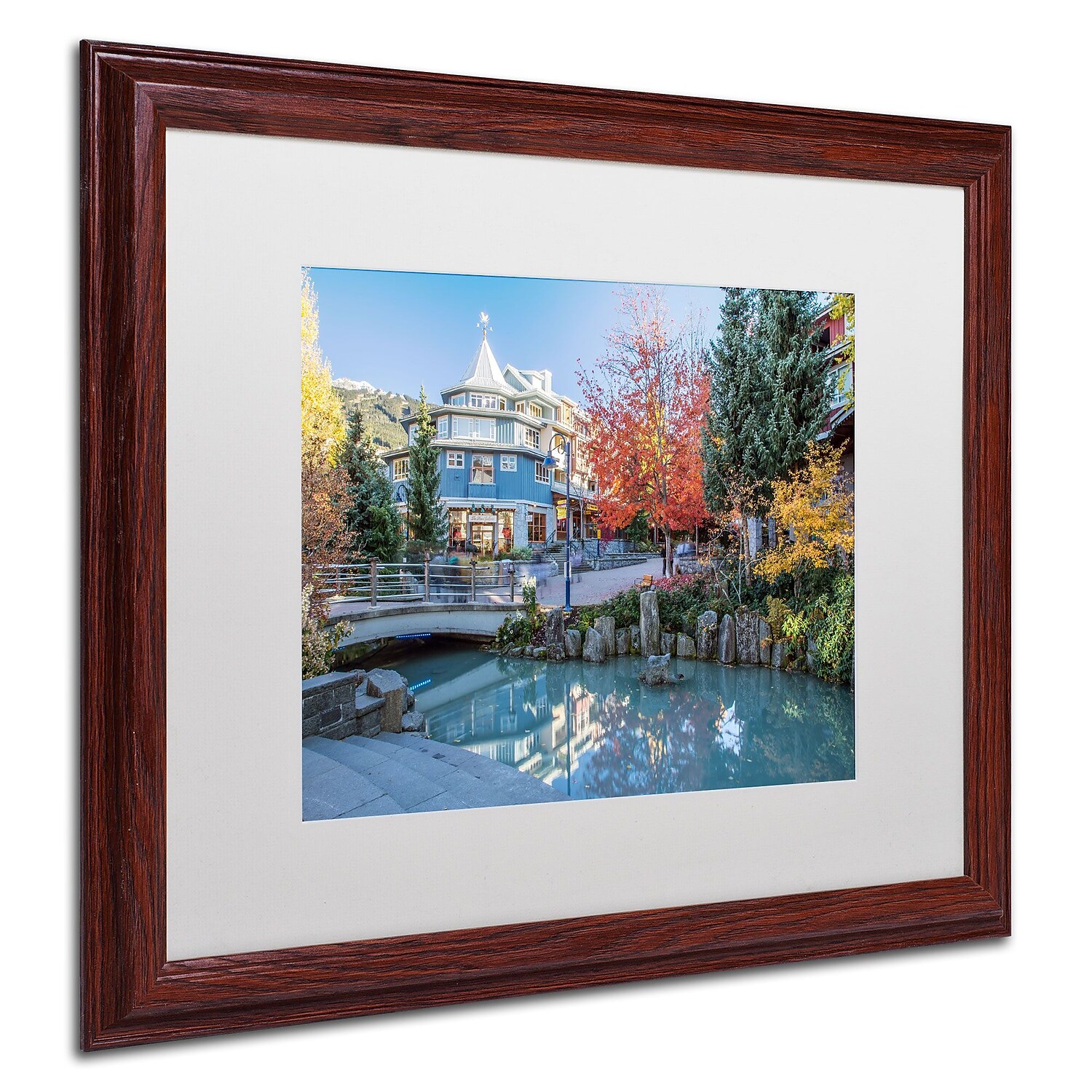 Trademark Pierre Leclerc 'Whistler Plaza Autumn' Art, White Matte W/Wood Frame, 16' x 20'